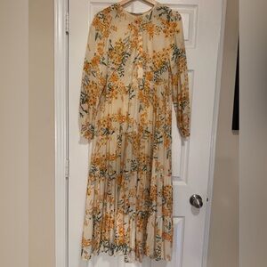 Zara Cream and Orange Floral Long Sleeve Dress